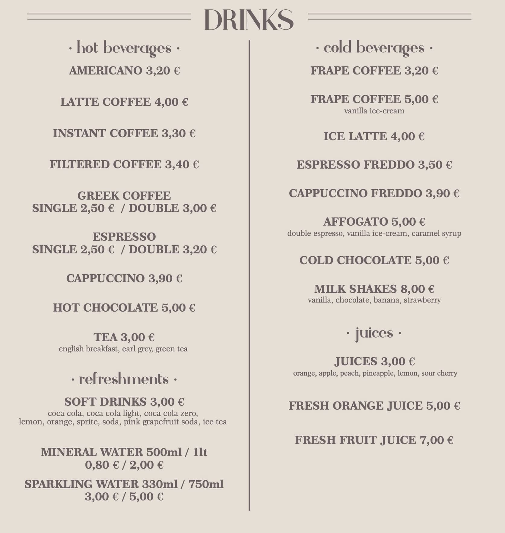 Joy Bistro Drinks Menu Page 1